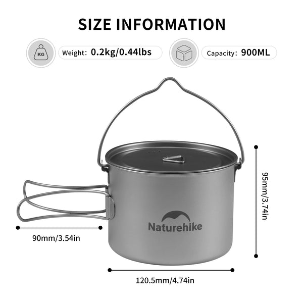 ឆ្នាំងព្យួរទីតានីញ៉ូម Naturehike Ti02 Ti02 ទំហំ 650ml 900ml សម្រាប់បោះតង់ក្រៅផ្ទះ ឡើងភ្នំ ញ៉ាំអាហារក្រៅផ្ទះ ញ៉ាំជាមួយបាយ BBQ ងាយស្រួលបត់ ពែងបត់បាន