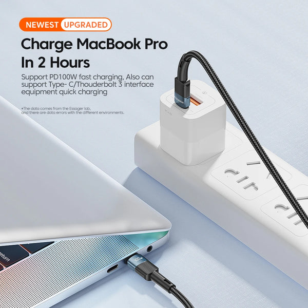 ខ្សែសាក Essager 100W USB Type C ទៅ USB C ខ្សែសាក USB-C PD សាកលឿនសម្រាប់ Macbook Samsung Xiaomi ខ្សែ USBC ទំហំ 3M
