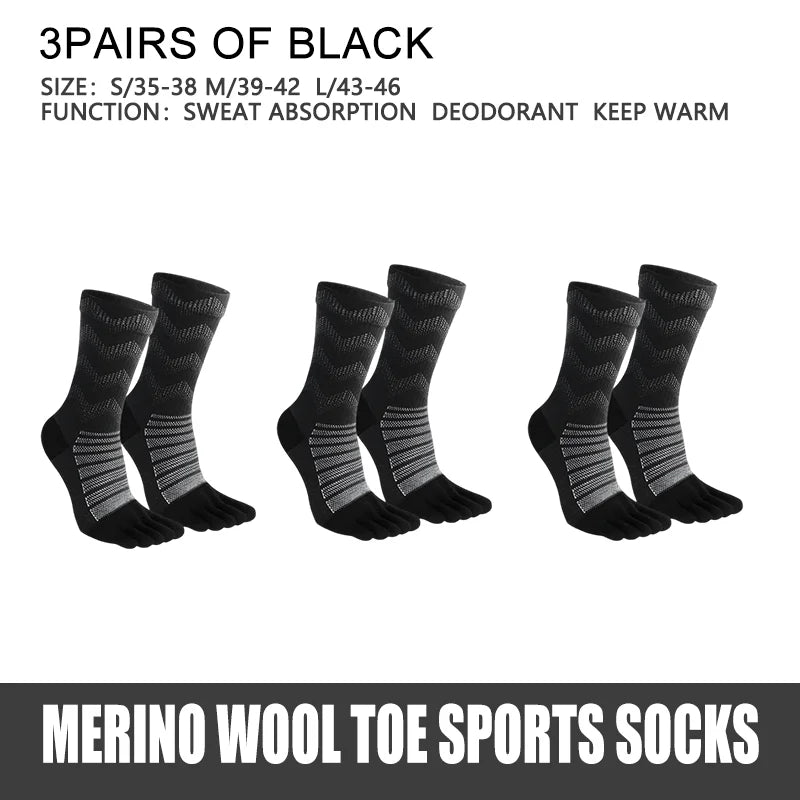WRELS Merino Wool Thermal Socks for Men Moisture Wicking Thicken Warm Ski Hiking Cushioning Compression Sports Toe Socks