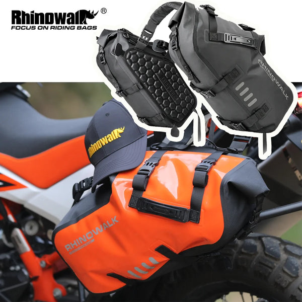 កាបូបដាក់ឥវ៉ាន់ម៉ូតូ Rhinowalk សម្រាប់ដាក់ចំហៀងម៉ូតូ 100% ធន់នឹងទឹក ទំហំ 18L/28L/48L សមនឹងម៉ូតូ និងស្កូតឺ កាបូបដាក់ឥវ៉ាន់