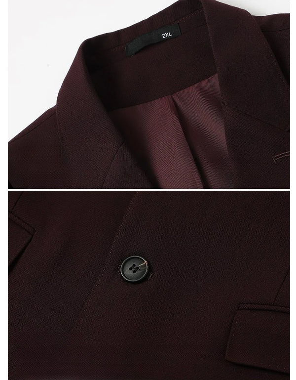 2027 New Men's Three-Piece Suit Set; Asian Sizes, Slim Fit, Available in Black and Burgundy. Business Wedding Party Attire.