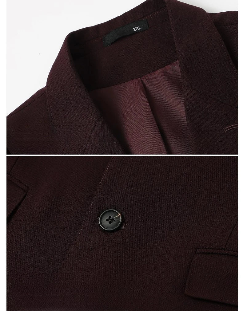 2027 New Men's Three-Piece Suit Set; Asian Sizes, Slim Fit, Available in Black and Burgundy. Business Wedding Party Attire.