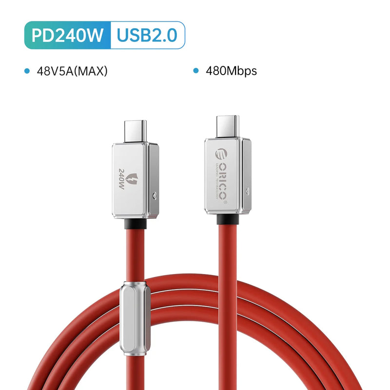 ORICO USB4 Cable 240W Compatible Thunderbolt 4 Video 8K60Hz PD3.1 USB C Fast Charge Data Transfer Silicone for Macbook iPhone15