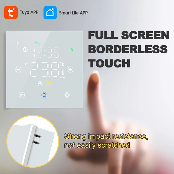 ឧបករណ៍កម្តៅឆ្លាតវៃ Tuya WiFi សម្រាប់កំដៅជាន់ទឹកក្តៅអគ្គិសនី/ឡចំហាយឧស្ម័ន ឧបករណ៍វាស់សីតុណ្ហភាពឌីជីថលពីចម្ងាយ Google Home Alexa