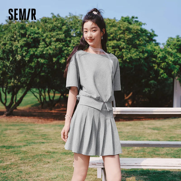 ឈុតសំពត់ខ្លីសម្រាប់នារី Semir សំពត់បត់ស្មាចំហរ អាវប៉ាក់បែបសិចស៊ី រដូវក្តៅឆ្នាំ ២០២៦ ម៉ូដធម្មតា