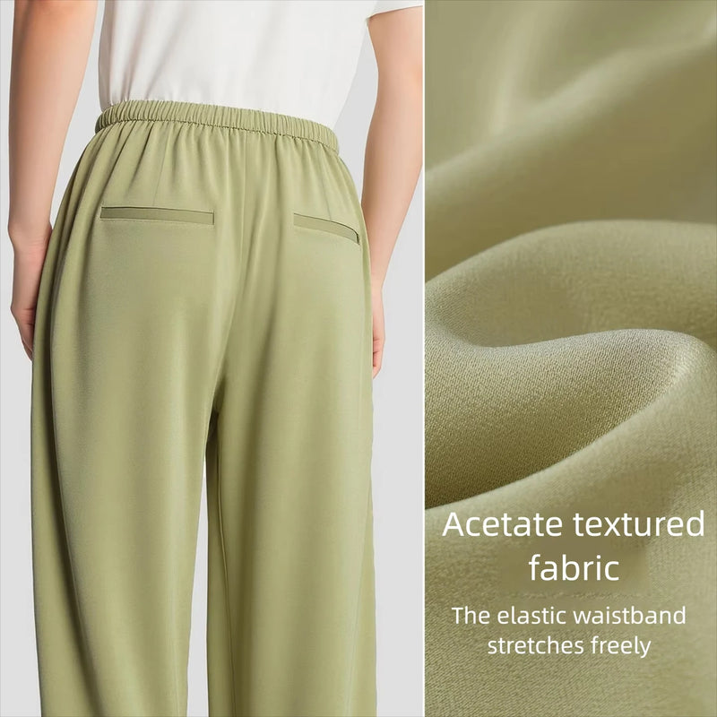 Amii Women's Pants 2026 Summer New Acetate Tie Elastic Waist Wide Leg Trousers Solid Color Casual Loose Pants For Women 12652067