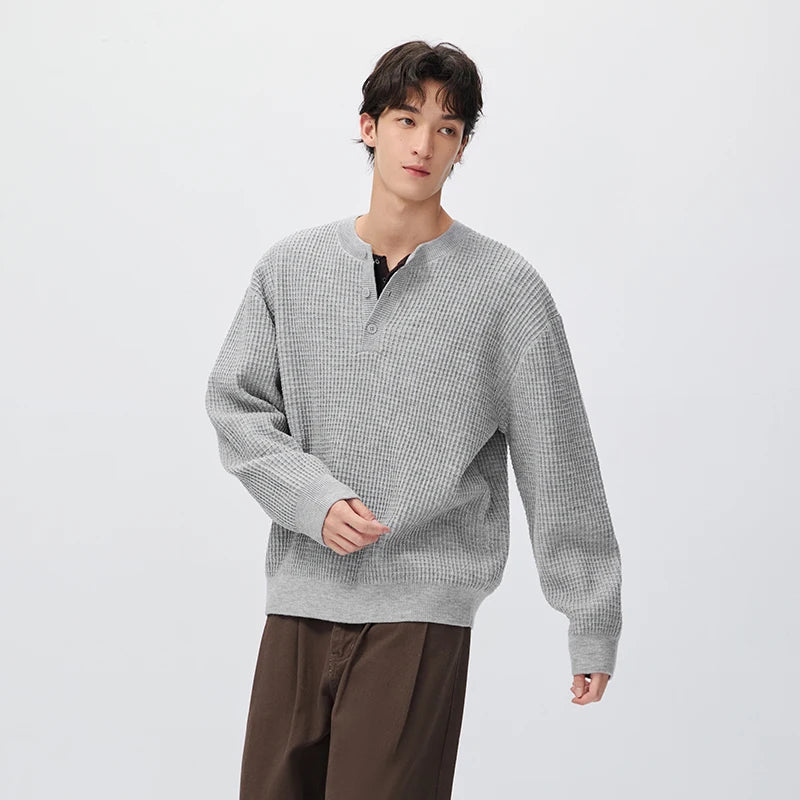 Semir Men Knit Sweater Waffle Knit Textured Solid Color Half Placket 2026 New Winter Daily Wear Urban Casual Style