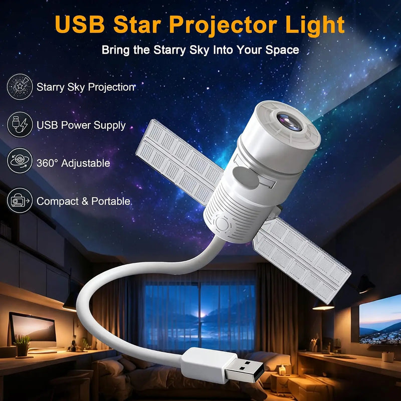 ភ្លើងពេលយប់ 4K Projector Star Projector ចង្កៀងពេលយប់ បង្វិលបាន 360 ដឺក្រេ មានលំនាំច្រើនសម្រាប់តុបតែងជញ្ជាំងពិដាន