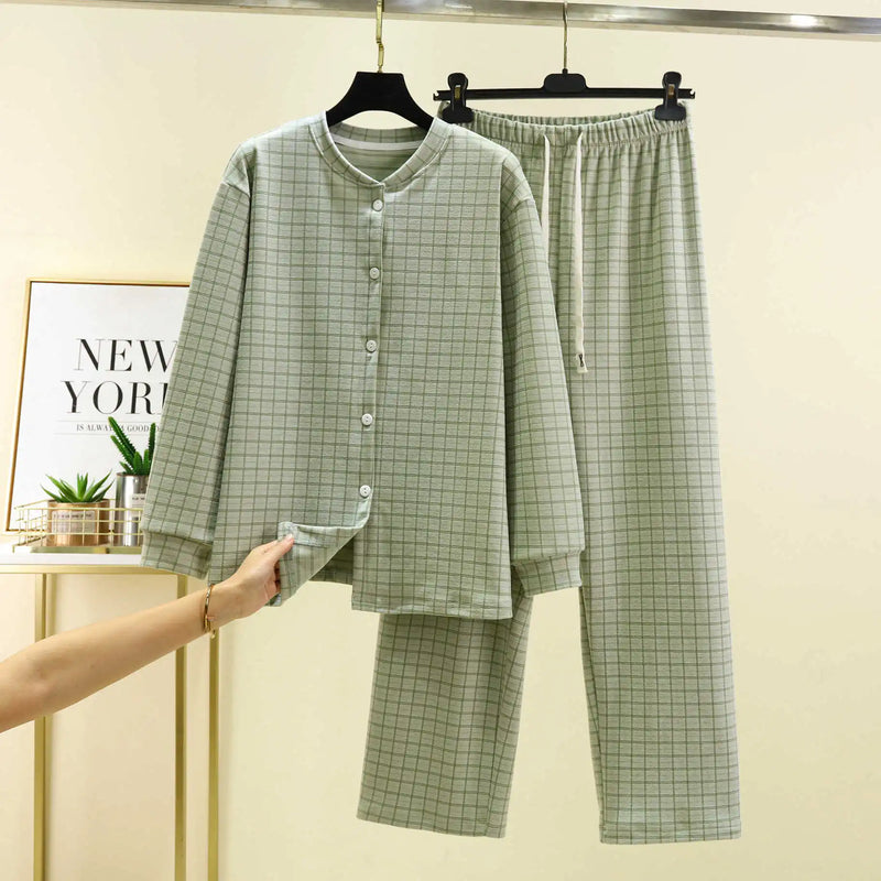 Pajama Woman Winter De Velvet Warm Sleepwear For Sleeping Clothes Casual Plaid Thicken Home Wear Suit Fleece Pyjamas Femme