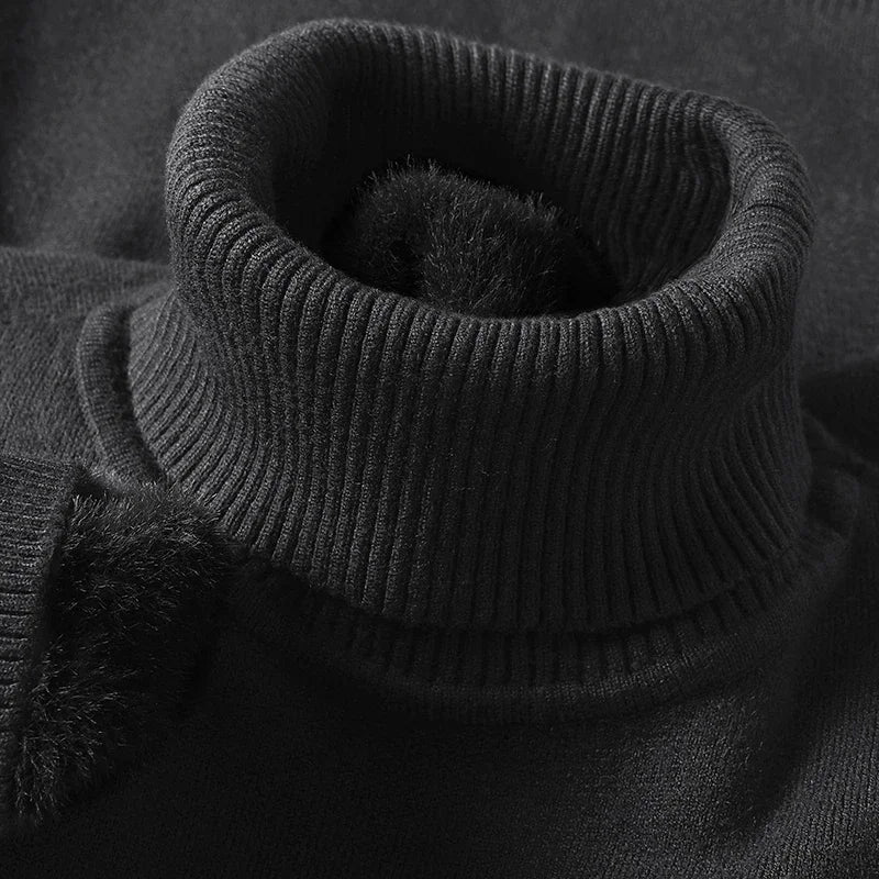 Men's Slim Fit Long Sleeve Turtleneck Sweater Anti-Pilling High Quality Knitted Solid Color Pullover Trendy Men's Clothing