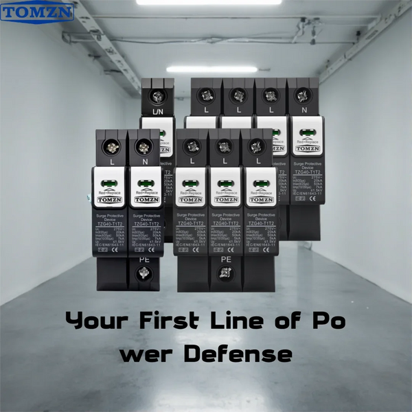 TOMZN TZG40-T1T2 Pluggable DIN Rail SPD 275V/385V AC 20-50kA 7kA 10/350μs T1+T2 Surge Protective Device for Lightning Protectio
