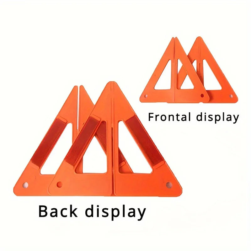 1set/2pcs High Visibility Reflective Warning Triangle.Car Emergency Safety Tool Durable Plastic Roadside Breakdown Warning Kit.