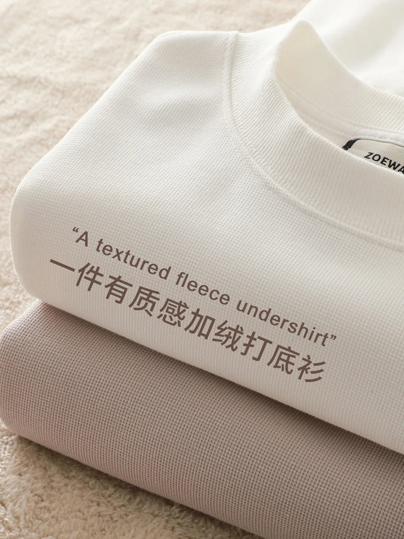 DUKEEN 400G Heavyweight Fleece-Lined Men's Sweatshirts Autumn and Winter Waffle Fabric Crew Neck Long Sleeve Warm Undershirts