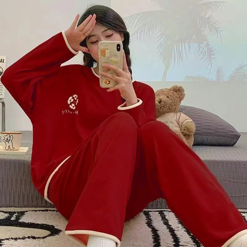 M-3XL Pijama Mujer Invierno Warm De Velvet Women Pajama Big Size Red Home Clothes New Year Sleepwear Pajama Lady Spring Fall