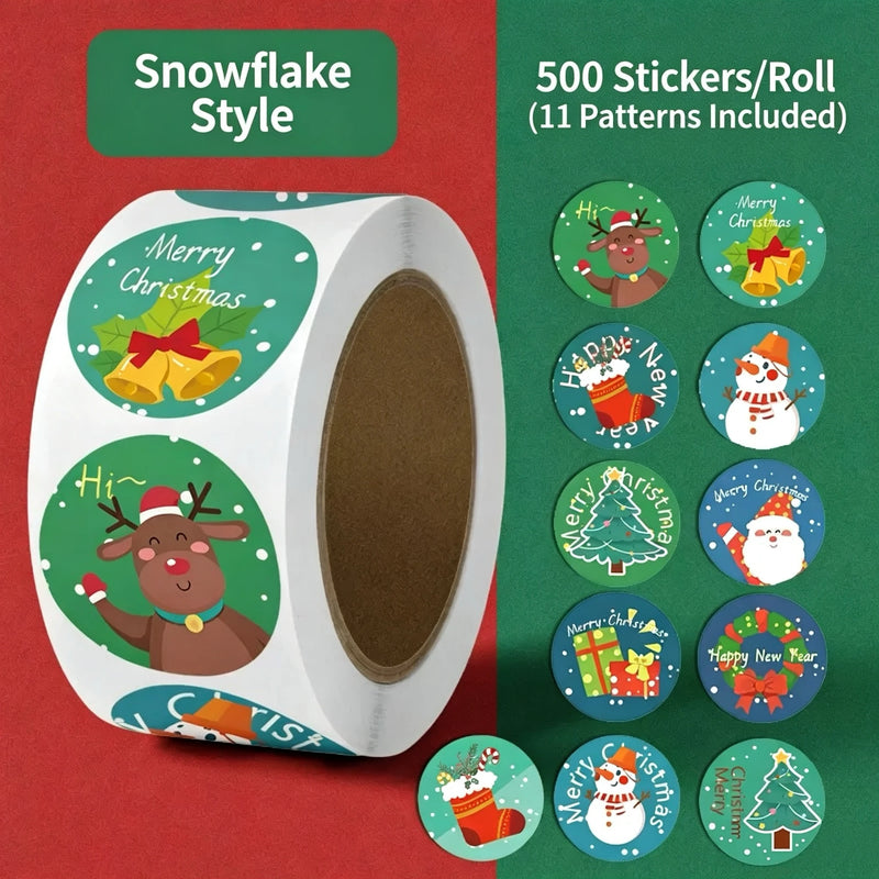 500pcs Christmas Sticker Theme Christmas Eve Gift Packaging Paper Round Sealing Stickers Roll Pack Children's Reward Stickers