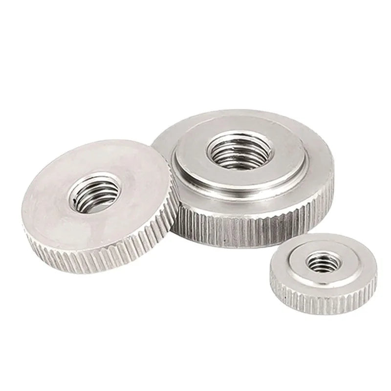 304 Stainless Steel Knurled Hand Thin Nut Through Hole Flat Head Flat Nut GB807 Lock with Step M3 M4 M5 M6 M8 M10 M12