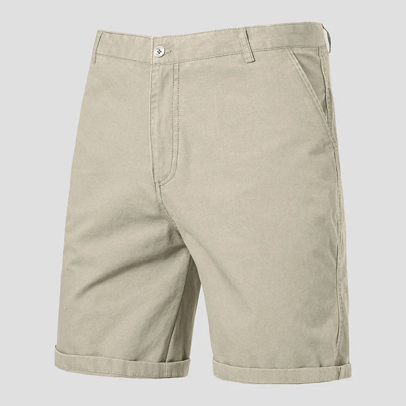 Male Daily Casual Knee Chinos Soft Pure Cotton Texture Deep Side Pockets Weekend Gathering Travel Short Slacks