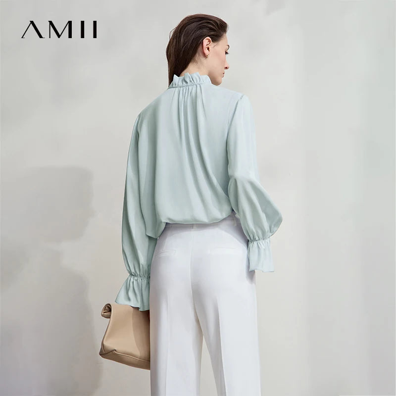 អាវស្រី AMII សាមញ្ញ កអាវឈរ ដៃអាវមេអំបៅ អាវ និងអាវក្រៅ រដូវស្លឹកឈើជ្រុះ ឆ្នាំ២០២៥ អាវការិយាល័យថ្មីសម្រាប់នារីៗ 12543102