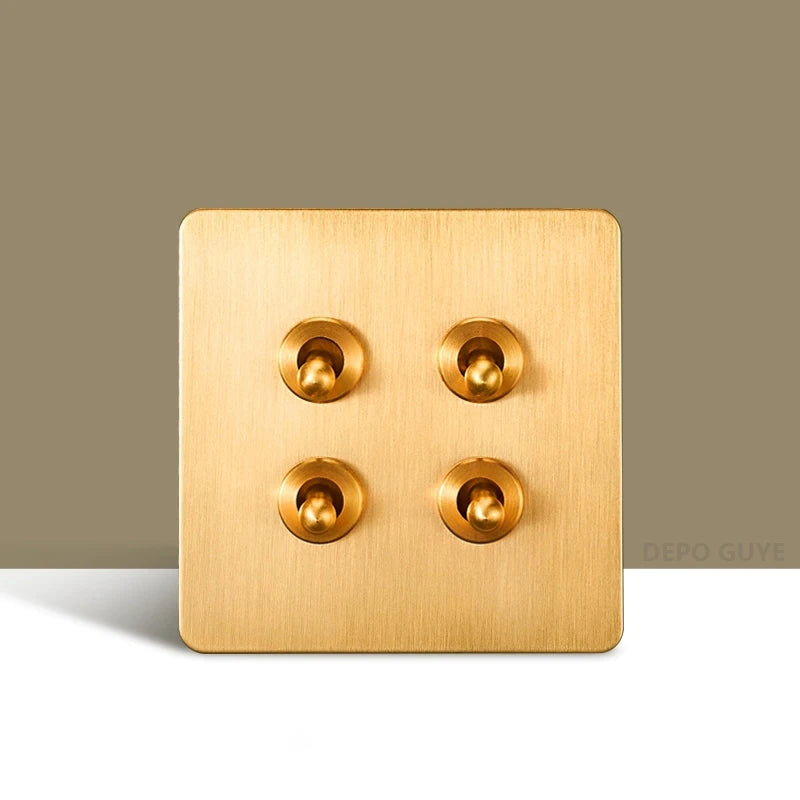 Retro Wall Light Toggle Switch Dual EU FR Socket Gold Stainless Steel Brushed Panel  Vintage Brass Lever For Home Improvement
