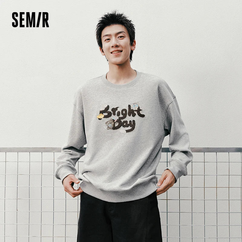 Semir Men Sweatshirt Soft Loose Crew Neck 2026 Autumn Pullover Couple Style Casual Knit Top Everyday Wear Daily Layer