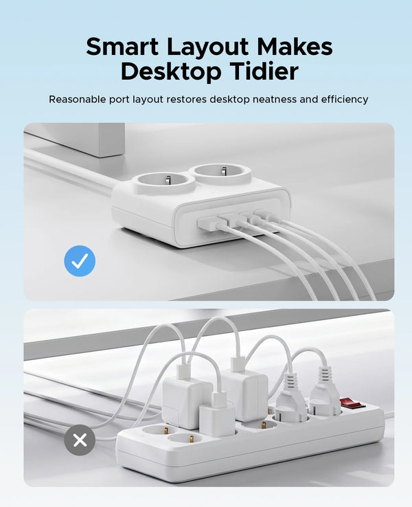 ORICO PD15W Desktop Power Strip with 2 Type-C Port 2 AC Outlets 2 USB-A Ports Charging Station for Phones And Electronics