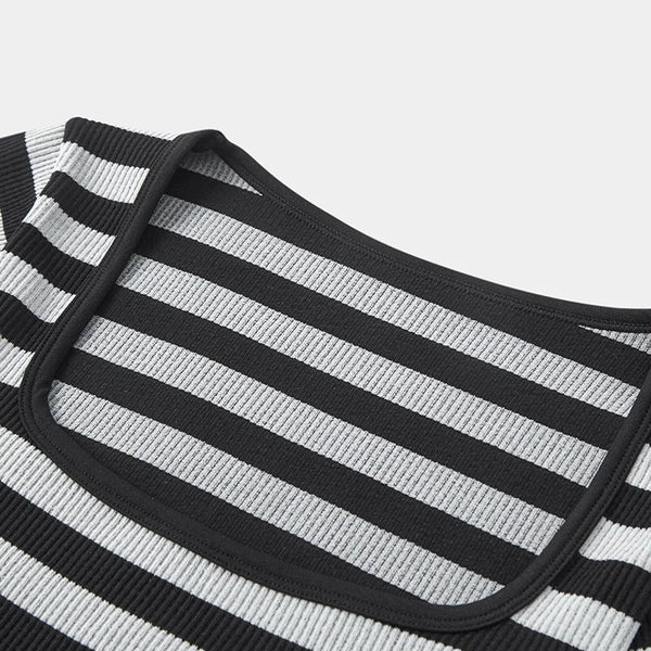Semir Bottoming Shirt Women Stylish Vintage Striped Short Sleeve T-Shirt Round Neck Inner Layer Spring Top Slim Fit Slimming