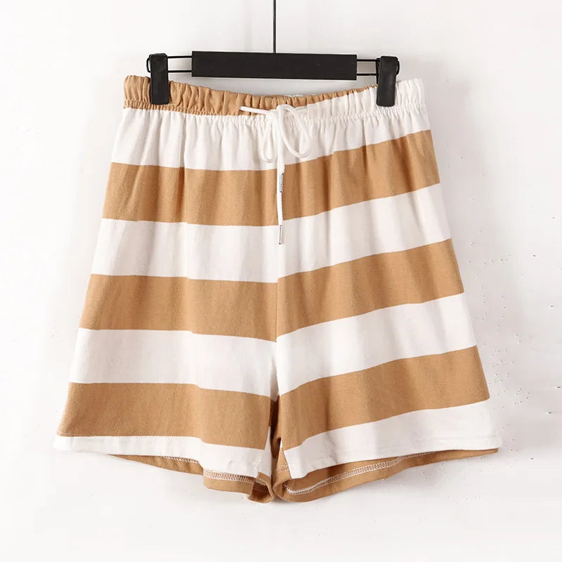 3XL-7XL Casual Striped Summer Pajamas Pant For Women Cotton Plus Size Sleepwear Shorts Loose Ladies Home Wear Pantalones