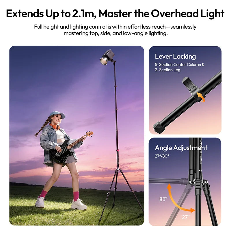 ជើងទម្រភ្លើង Ulanzi TT43 II 2.1M 2 in 1 ជាមួយជើងទម្រជើងទម្រសម្រាប់កាមេរ៉ា DSLR វីដេអូ ទម្ងន់អតិបរមា 4KG