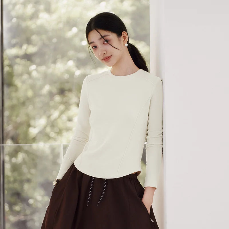 Semir Long Sleeve T-Shirt Women Winter Long Sleeve T-Shirt Women Winter Top Fitted Shoulder  Color 2025 New Slim Soft Clothing
