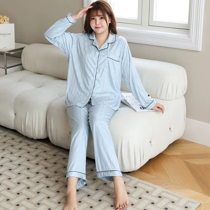 Women's Sleepwear 2 Piece Sets New Autumn Long Sleeve Pajamas for Woman Nightwear 5XL Large Pyjamas Home Set Female Homewear