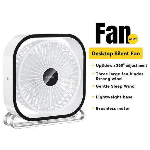 Essager Type-c Desktop Fan 360° Rotation Adjustment Rechargeable Portable Fan 3 Speed Quiet Cooling Fans For Home Office Outdoor Default Title