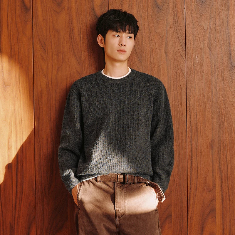 Semir Knitted Sweater Men Winter Fake Two-Piece Knitwear Base Layer Inner Wear 2025 New Marled Yarn Stylish Crew Neck Sweater