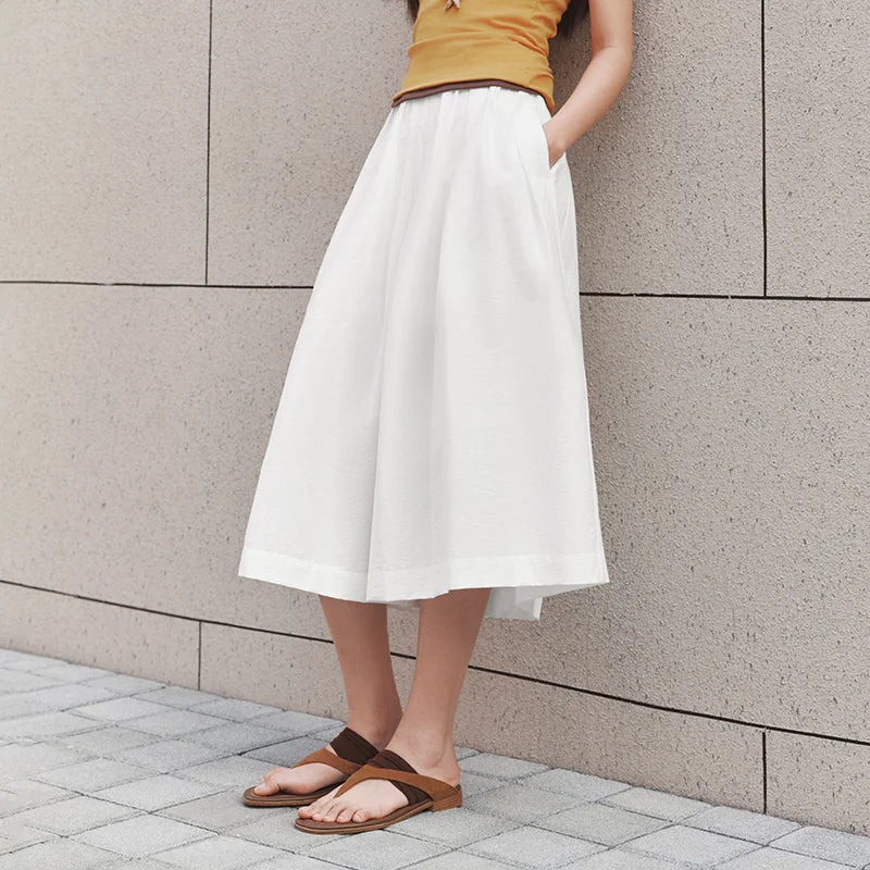Semir Women Pants Textured 2026 Pleated Cropped Length Wide Leg Solid Urban Casual Everyday Style Soft Comfortable Daily Wear