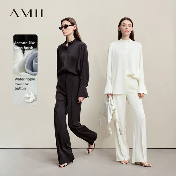 អាវស្រី Amii រដូវស្លឹកឈើជ្រុះឆ្នាំ ២០២៦ អាវថ្មីឆើតឆាយសម្រាប់ធ្វើដំណើរទៅធ្វើការ អាវសូត្រ matte សាច់ក្រណាត់ chiffon ខោត្រង់ធម្មតា 12621022