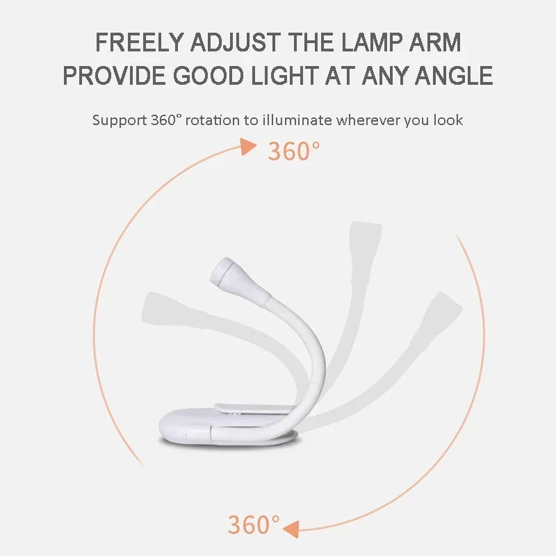 LED Mini Book Light Portable Clip Night Lights USB Charging Dimmable Clip 360° Flip Eye Protect Book Lamps for Bedroom Camping