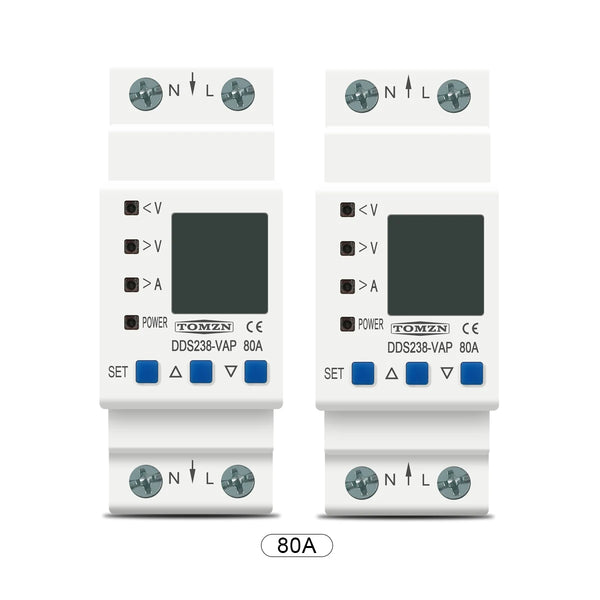 TOMZN Din Rail Adjustable Over Under Voltage Protective Relay Protector Current Limit Protection Voltmeter Kwh 63A 80A 110V 230V