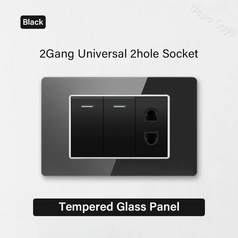Type 118 Black Tempered Glass Panel EU Wall Light Switch,Europe Wall Socket With USB Type-c 18W Quick Charge Outlet 118*75mm
