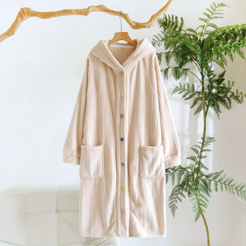 Flannel Thickened Robes for Woman New Winter Sleepwear Solid Color Hooded Bathrobe Women's Sleep Dressing Gowns Soft Homewear