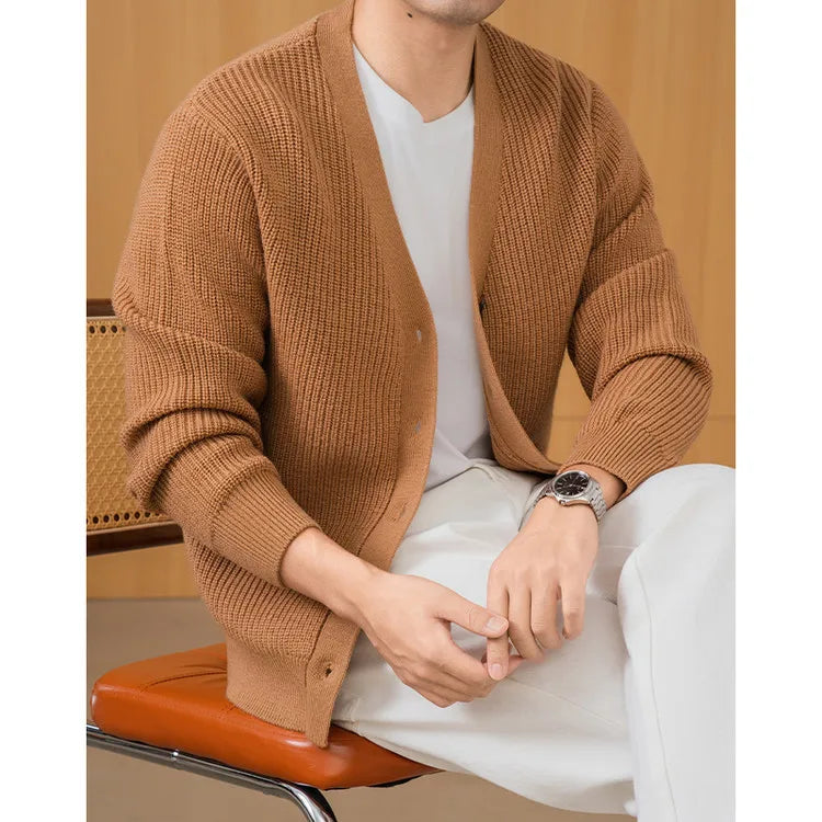 100% Wool Chunky Knit Cardigan, Oversized V-Neck Open Front, Anti-Pilling Relaxed Fit, Autumn Winter Casual Coat