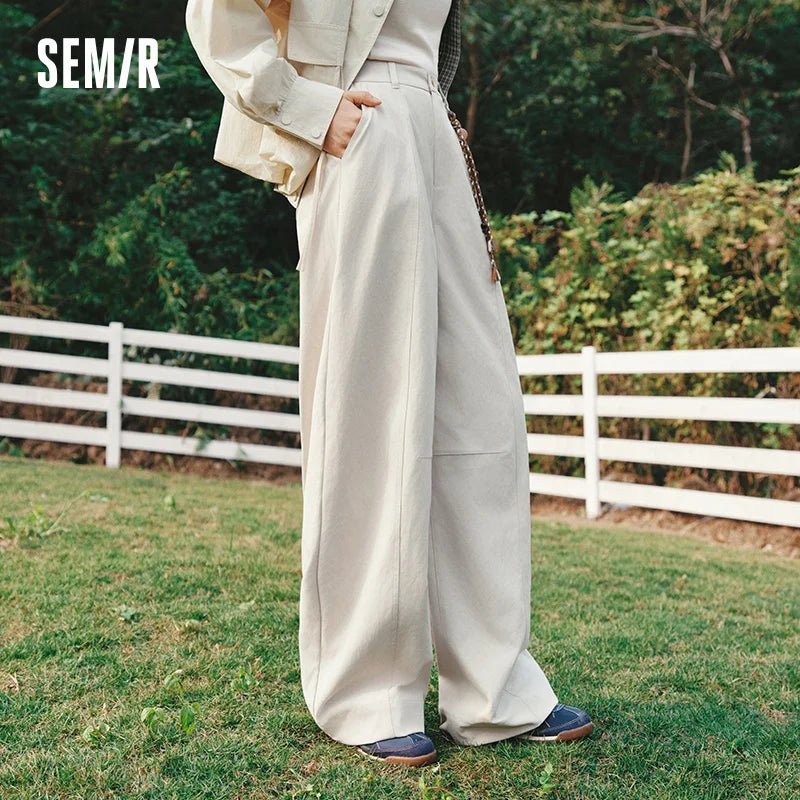 Semir Streetwear Pants Women 2026 Spring Seam Textured Half Elastic Waist Ornament Loose Curved Blade Casual Trousers
