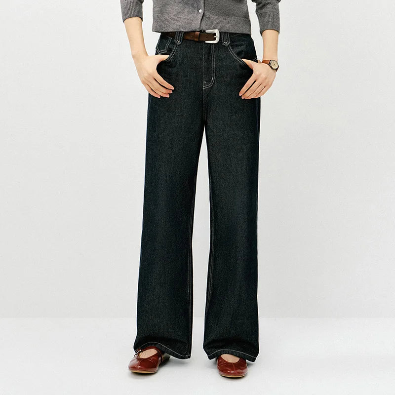 Semir Retro Jeans Women 2026 Spring Lyocell Blend Wide Leg Floor Length Hip Covering Leg Lengthening Trendy Trousers