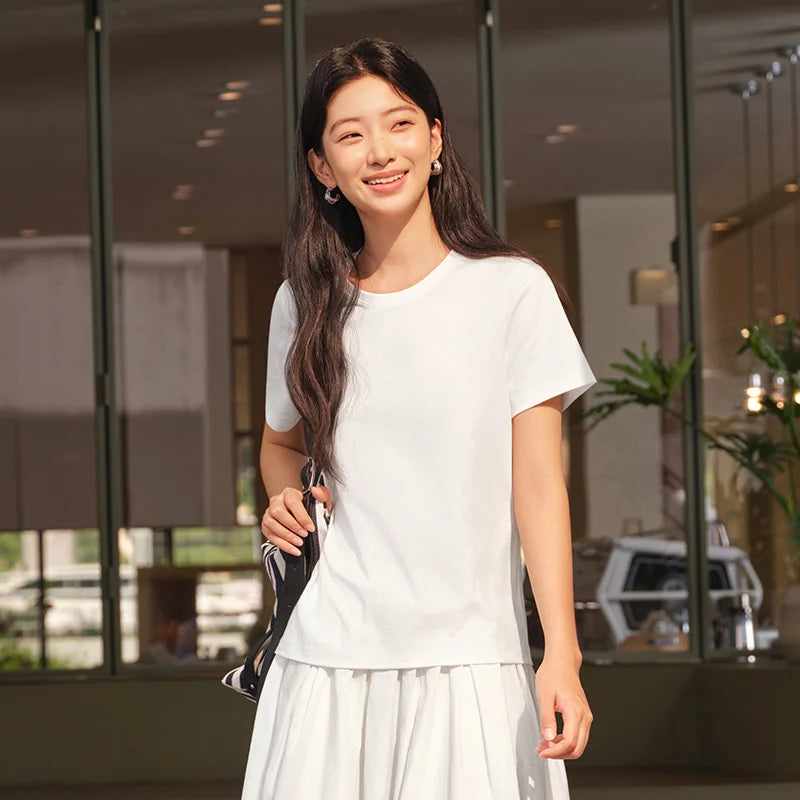 Semir Womens Tshirt 2026 Slim Solid Basic Crew Neck White Fashion Casual Soft Daily Wear