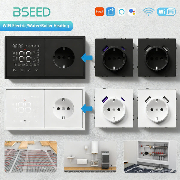 BSEED WIFI Electric Heating Water Boiler Smart Thermostat With Socket Support Alexa Google Temperature Controller Plastic Frame