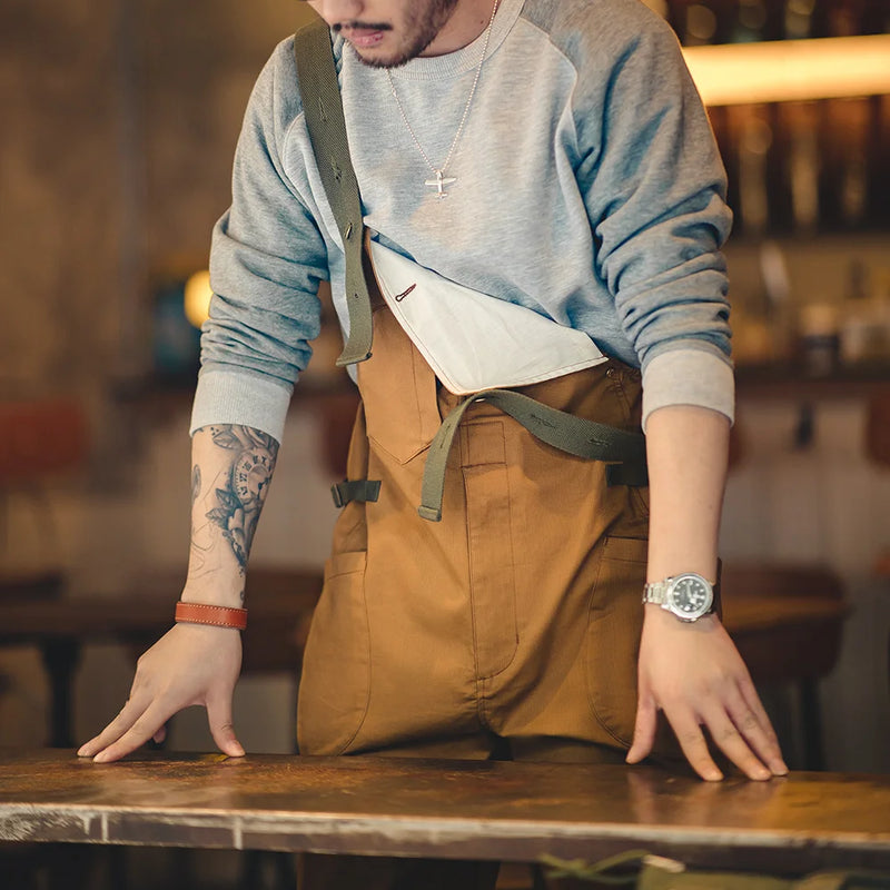 ខោ Maden Workwear ខោអាមេរិកាំងបែប Retro Strap Pants ខោរលុង Straight Barrel Amekaji Casual One Piece Sling Long Pants ម៉ូដបុរស