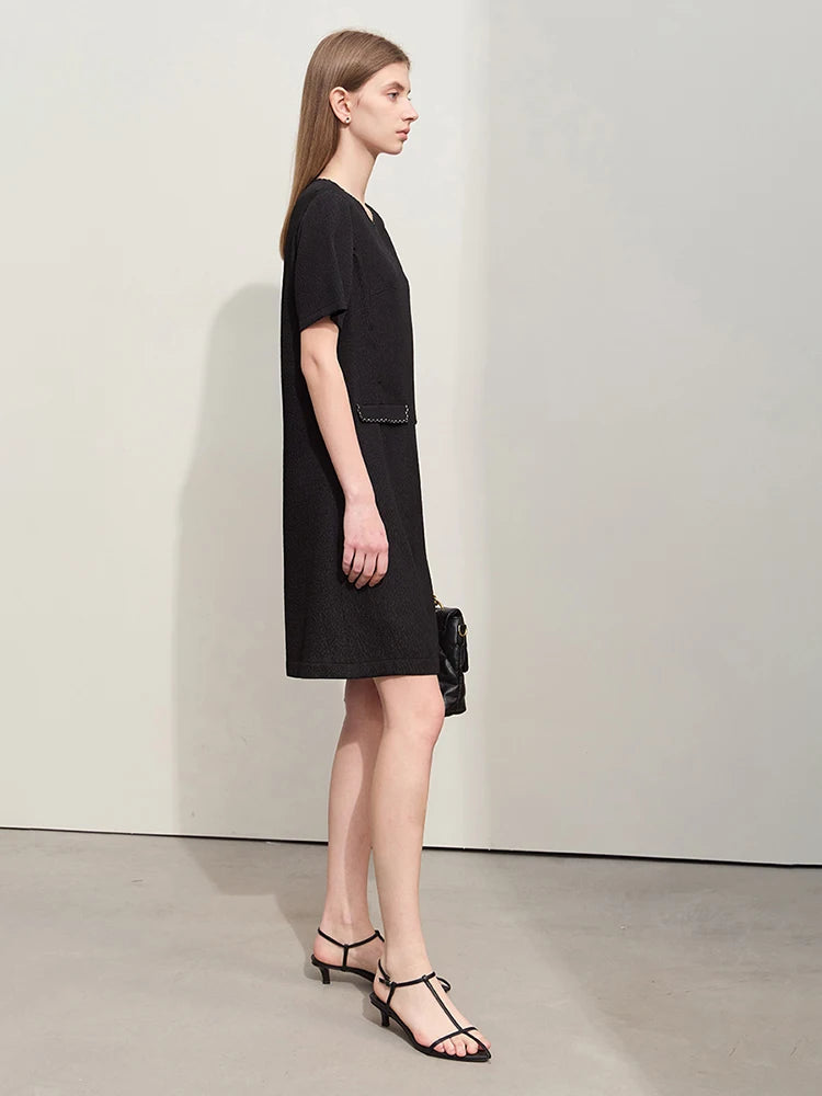 រ៉ូប Amii Minimalism O-Neck សម្រាប់ស្ត្រី 2026 រដូវក្តៅថ្មីសម្រាប់អ្នកធ្វើដំណើរទៅធ្វើការ រ៉ូបដៃខ្លីរលុង រ៉ូបការិយាល័យ 12452140