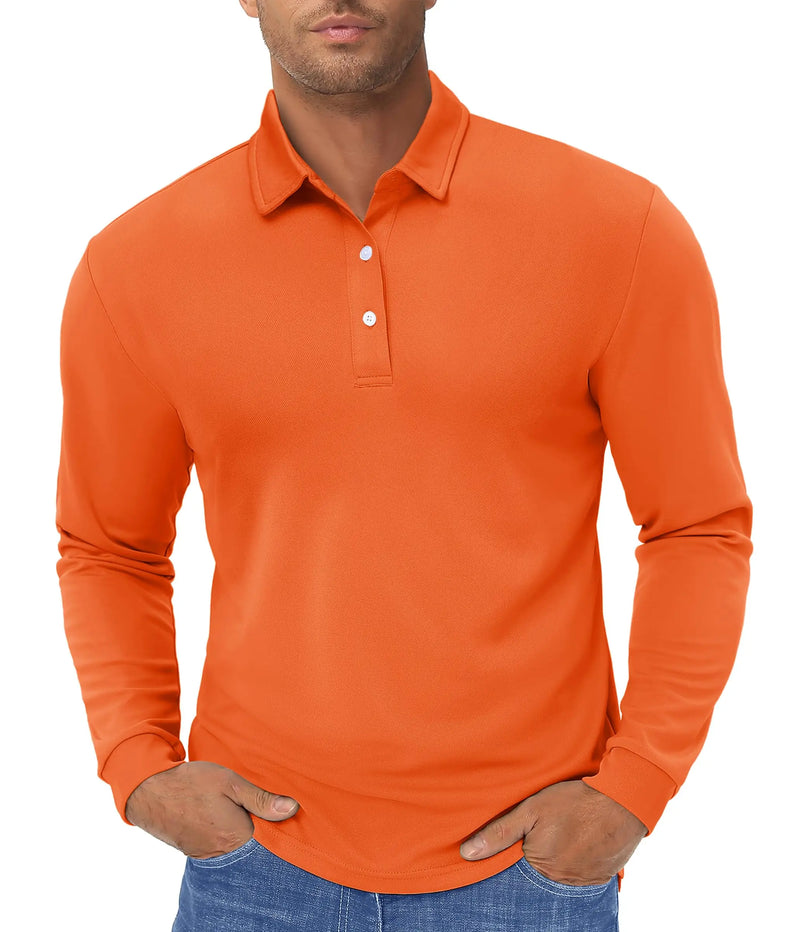 TACVASEN Long Sleeve Polos Quick Dry T-shirts Mens Breathable Sports Tees Casual Golf Polo Shirts Work T-shirt Pullover Tops Man