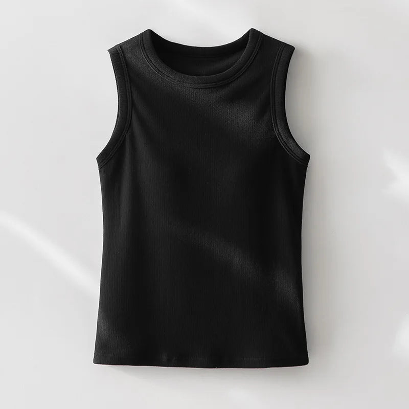 Threaded Autumn Winter Vest Inner Women's Warm Fixed Cup with Bra Pad Underwear Top Casual Sleeveless Sleepwear Pajamas 1 Pc