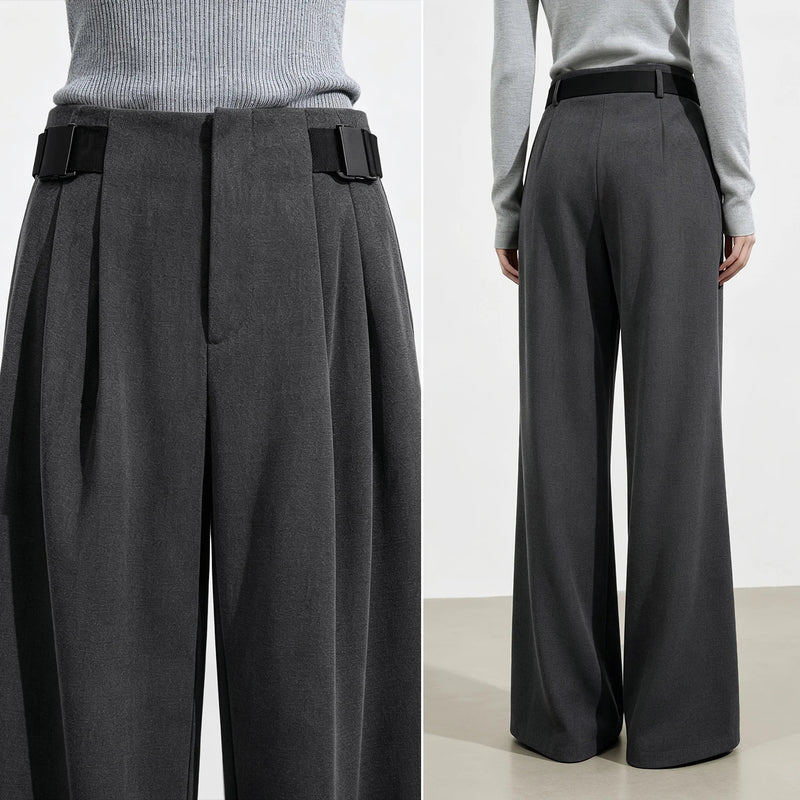 Amii Wide Leg Pants Detachable Buckle Belt Loose Commuter Women Casual Long Trousers Autumn New Office Woman Clothing 12623062
