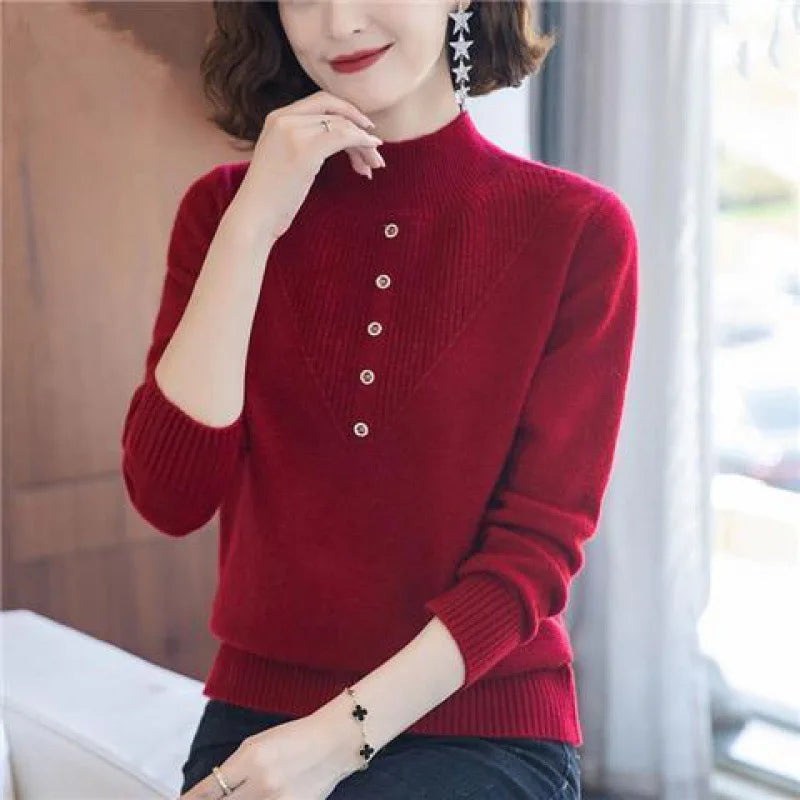 New Autumn Winter Middle-Aged Mother Knitted Clothing Bottom Shirt Women Warm Thick High Collar Knitwears Pull Femme Sweater