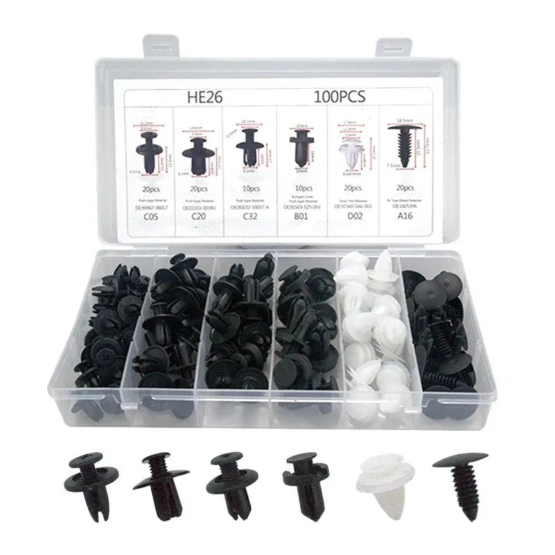 SEAMETAL 100pcs Auto Fastener Clip Kit Fender Rivet Clips Car Body Push Retainer Pin Rivet Bumper Door Trim Panel Retainer Clips